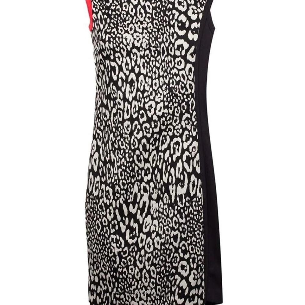 Cop Copine Sleeveless Bodycon Dress Black White Red Trim Animal Print – Size S